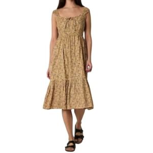 ARIZONA JEAN COMPANY Yellow Floral Smocked Peasant Style Midi Dress NWT